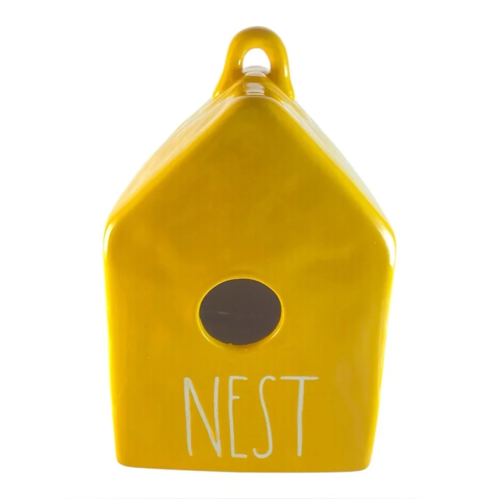 Rae Dunn NEST Yellow Ceramic Birdhouse Coin Bank Farmhouse Decor 7.5”